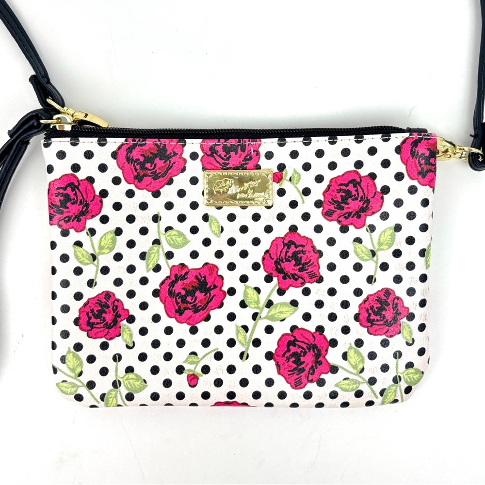 Luv Betsey by Betsey Johnson Roses and Polka Dots Wristlet Crossbody NWOT